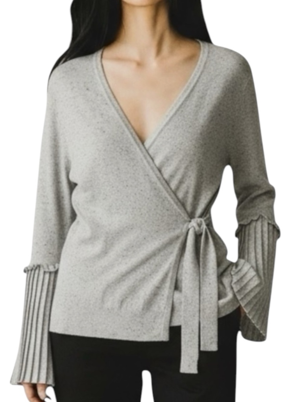 ALLISON JOY Speckled Gray Wrap Waist and Pleated Sleeve Size Small -- GORGEOUS!!